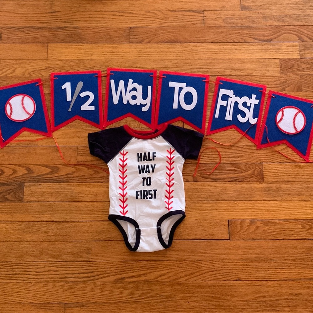 1/2 way to first Birthday Banner and Onesie